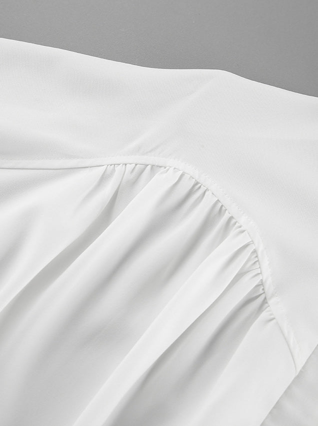 Puff Sleeve Stand Collar White Blouse