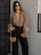 Jacquard Puff Sleeve Blouse