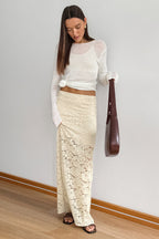 Lace Hollow High-Waisted Midi Skirt