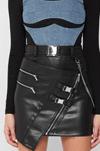 Asymmetrical Slim Fit Leather Skirt