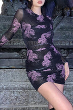 Sheer Mesh Print Bodycon Mini Dress