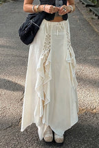 Ruffled Asymmetrical Midi Skirt