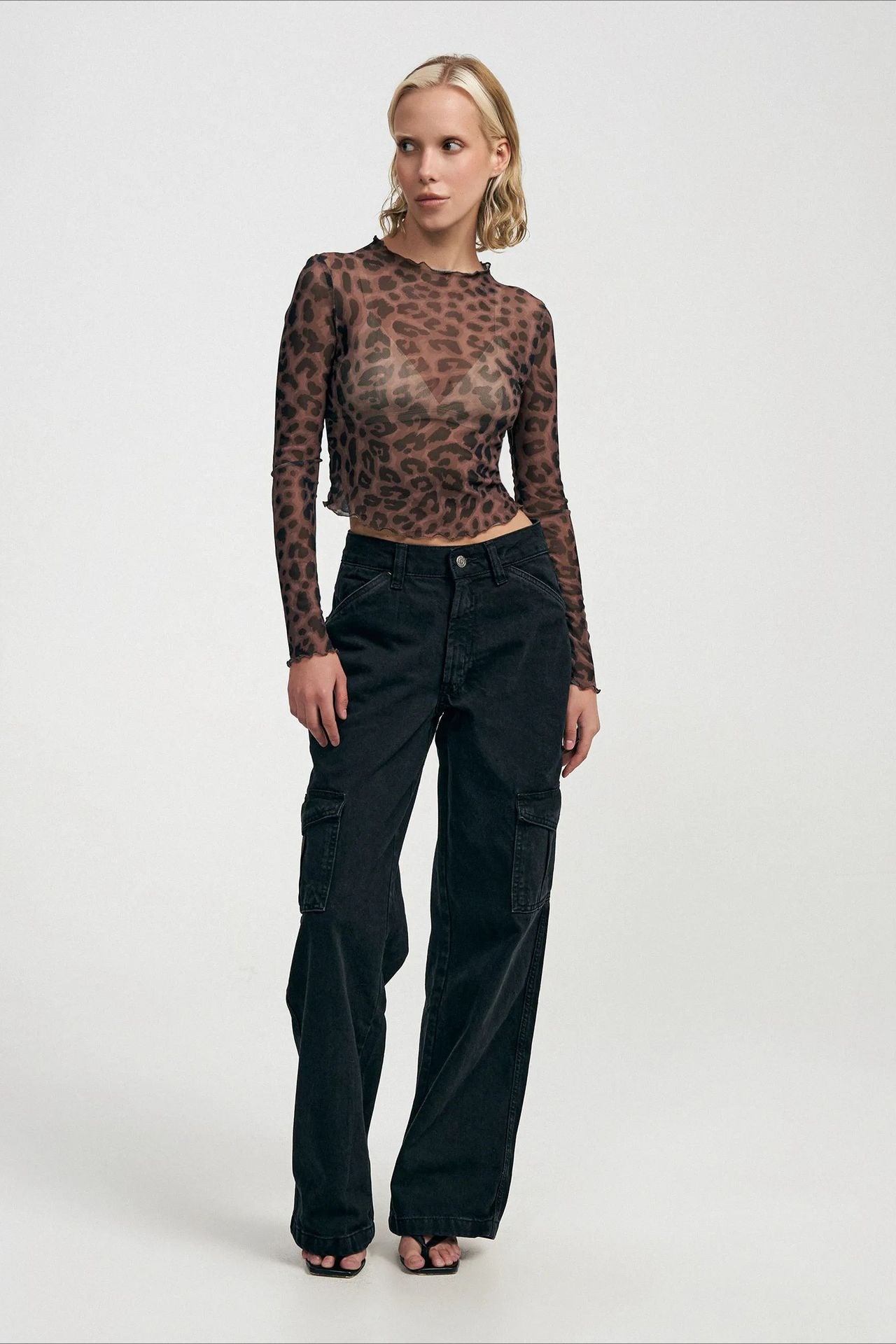 Fitted Sheer Leopard Crop Top