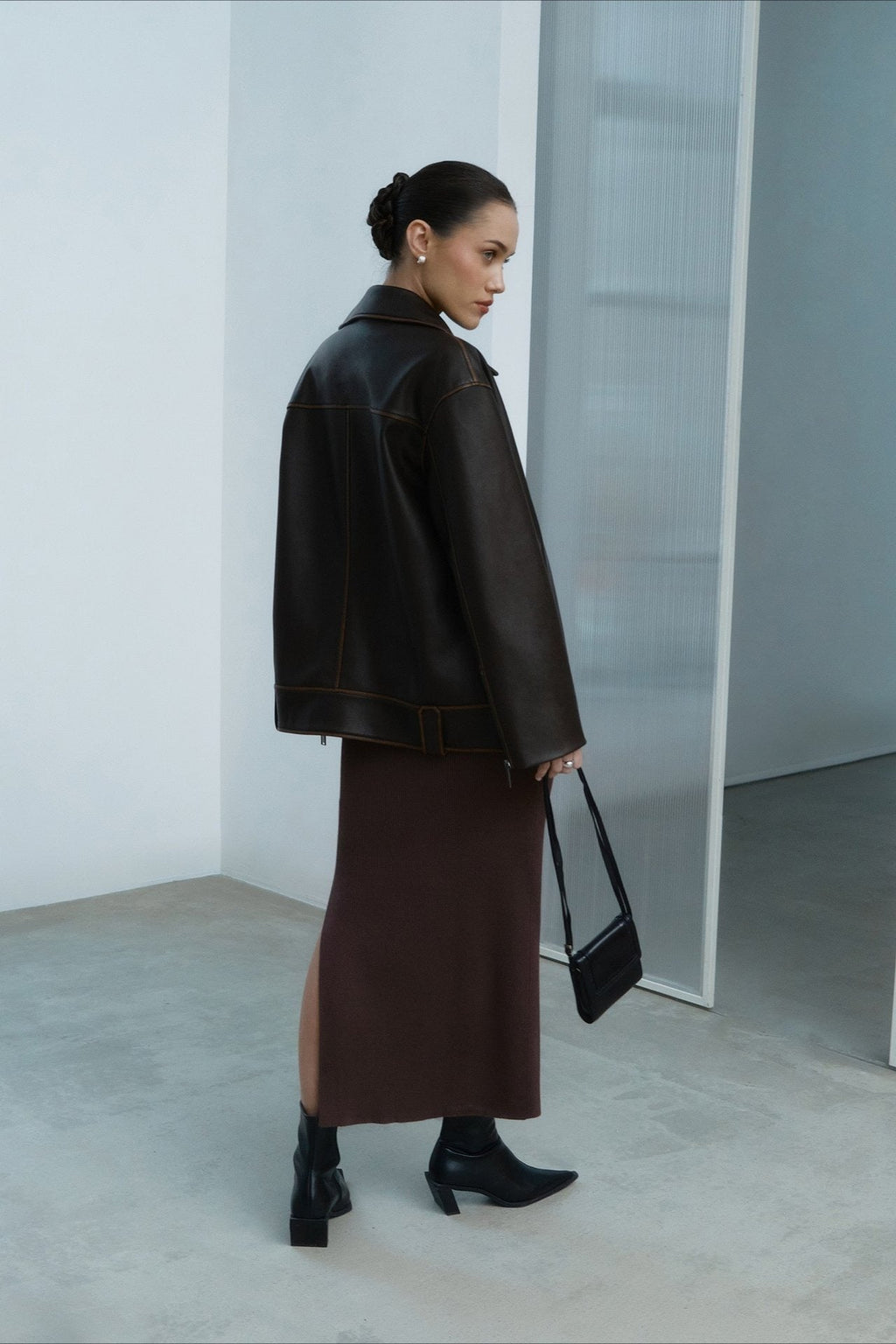 Fashion PU Leather Collar Jacket