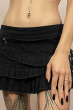 Irregular Denim Pleated Buckle Skirt