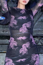 Sheer Mesh Print Bodycon Mini Dress