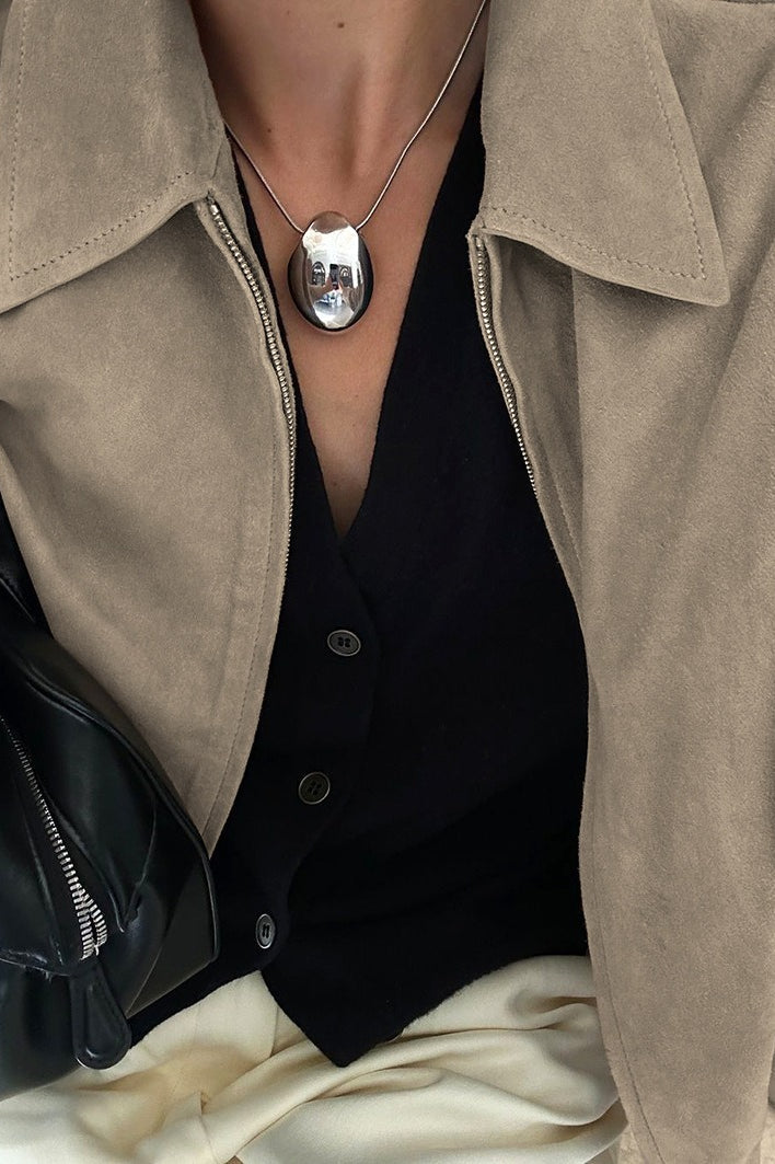 Loose Fit Khaki Suede Jacket