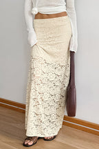 Sheer Jacquard Lace Maxi Skirt