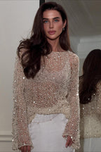 Elegant Sequin Long Sleeve Knit  Blouse