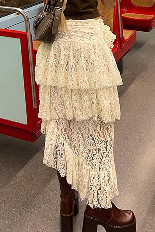 Rose Lace Asymmetrical Mini Skirt