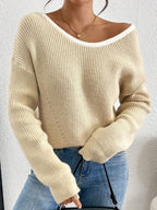 Back Bow Detail Crewneck Knit Sweater