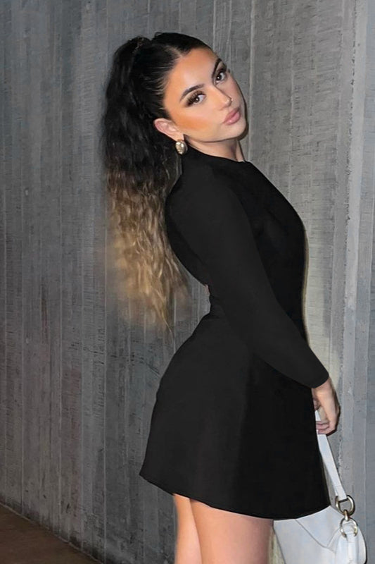 V-Neck Long Sleeve A-Line Mini Dress