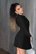 V-Neck Long Sleeve A-Line Mini Dress