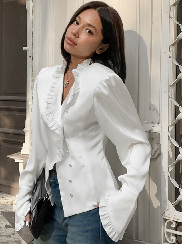 Ruffled Victorian Style Fitted Blouse