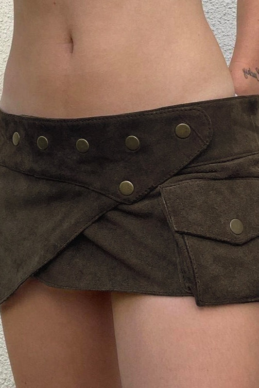 Vintage Low Waist Studded Mini Skirt