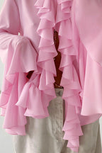 Elegant Ruffle Trim Button Blouse