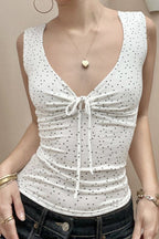 Striped V Neck Tie Crop Blouse