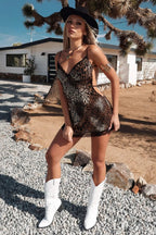 Leopard Cami V Neck Backless Mini Dress