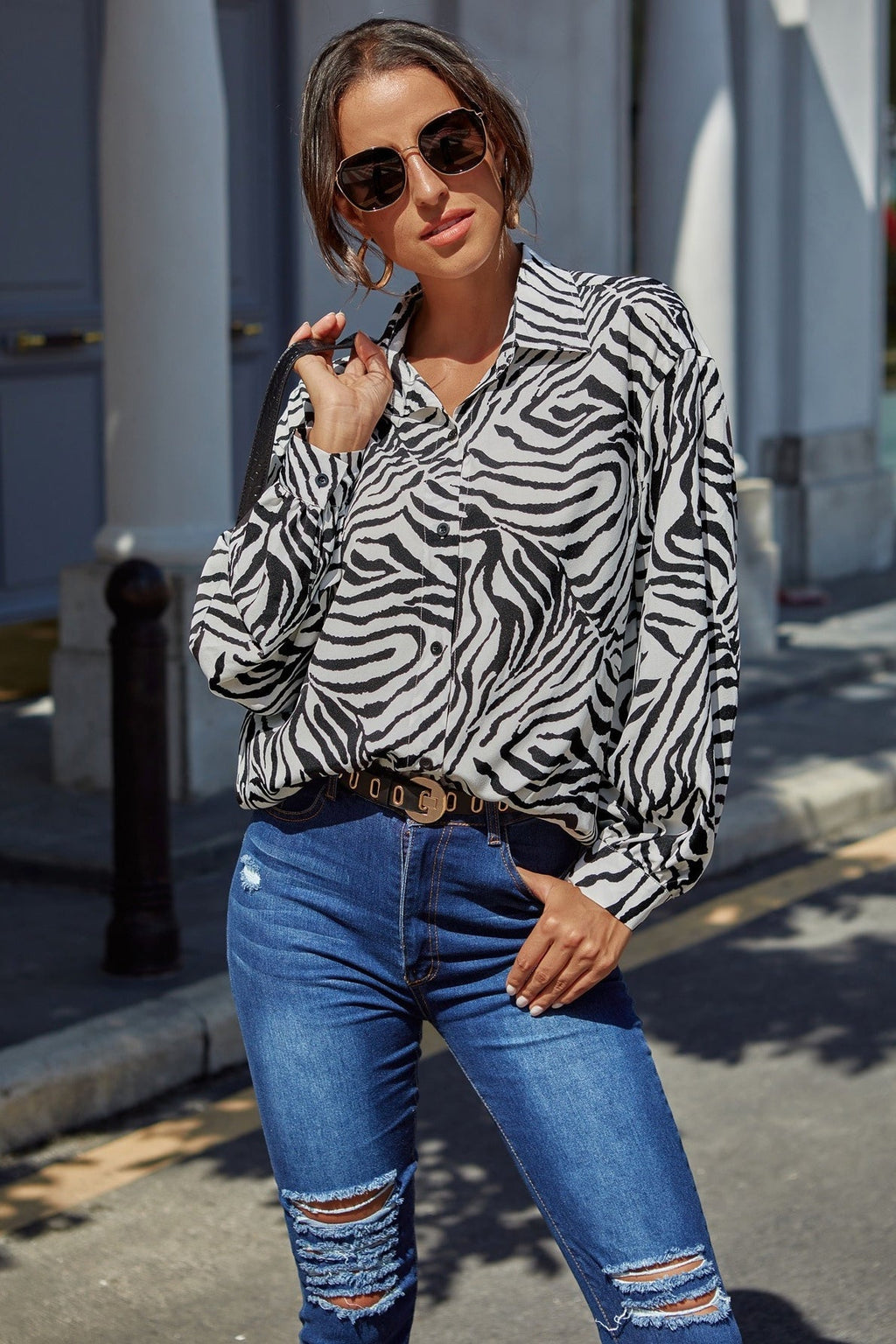 Leopard Print Long Sleeve Chiffon Blouse