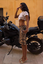 Sequin Leopard Print Bodycon Skirt