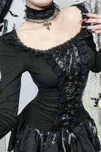 Gothic Lace Trim Buckle Knit Top