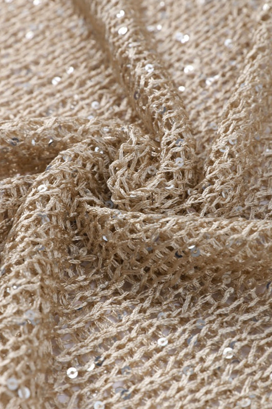 Solid Color Sequined Hollow Long Sleeve Knit Sweater