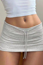 Tie Waist Solid Mini Skirt