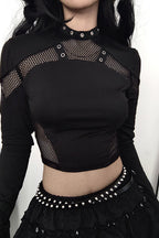 Mesh Panel Cutout Crop T-Shirt