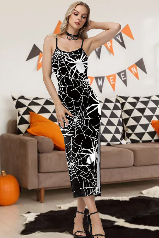 Halloween Spider Web Print Maxi Dress