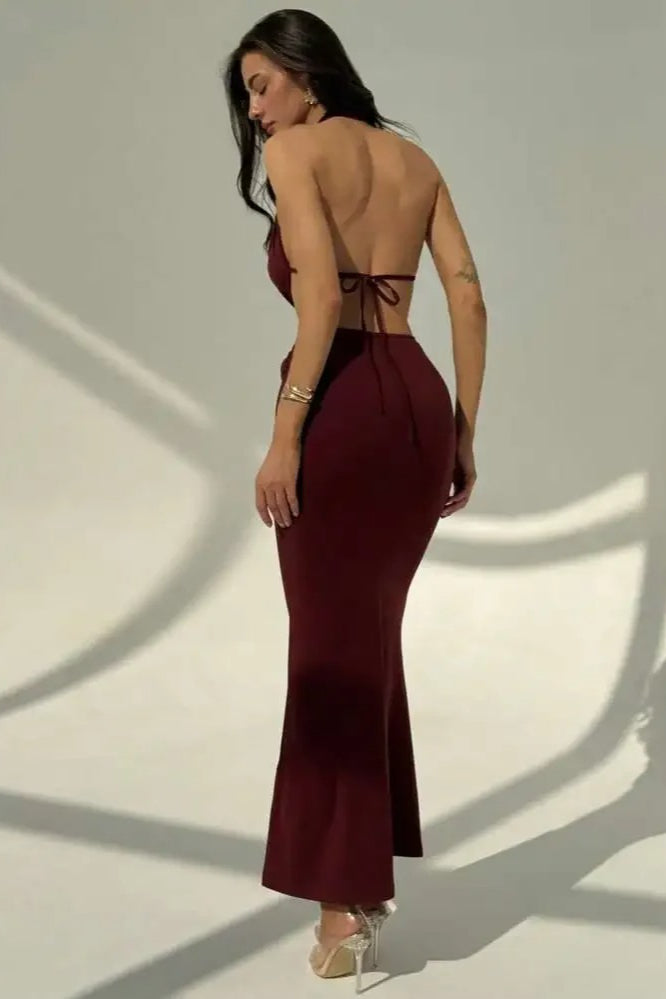 Halloween Sexy Snake Print Backless Maxi Dress