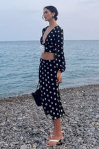 Polka Dot V-Neck Crop Skirt Two Pieces Set