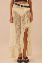 Lace Patchwork Asymmetrical Midi Skirt