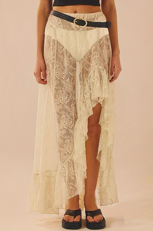 Lace Patchwork Asymmetrical Midi Skirt