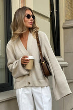 Vintage V Neck Loose Knit Cardigan Sweater