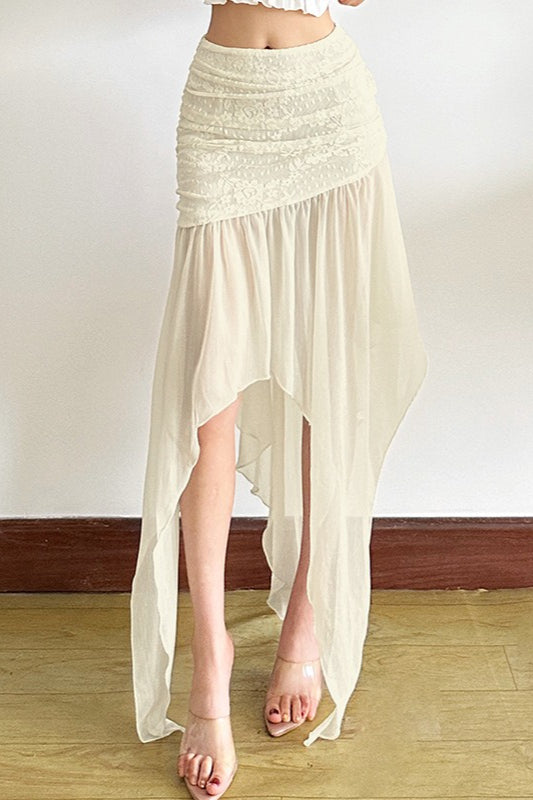 High Waist Mesh Asymmetrical Skirt
