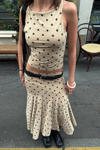 Polka Dot Ruched Maxi Two Pieces Set