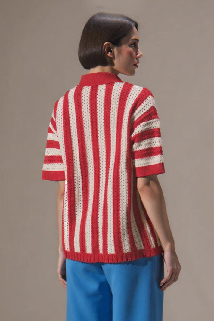 Striped V-neck Colorblock Knit Sweater