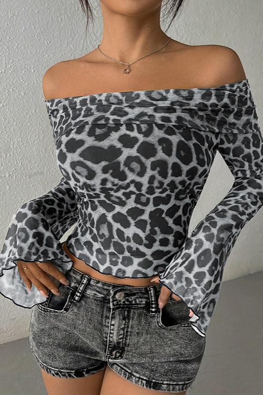 Off Shoulder Leopard Print Crop Top
