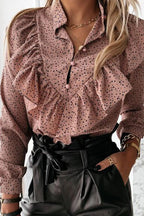 Leopard Dot Print Ruffle Blouse