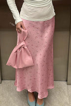 High Waist Satin Floral Print Drape Skirt