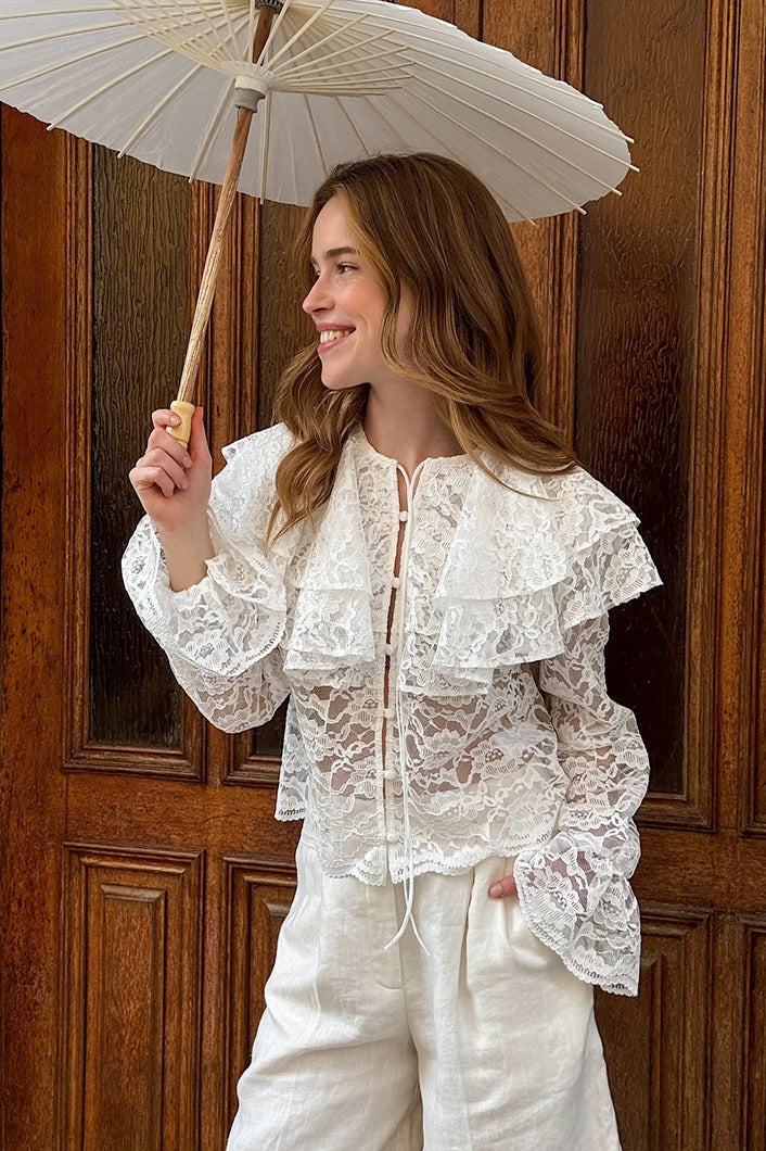 Vintage Lace Ruffle Long Sleeve Blouse