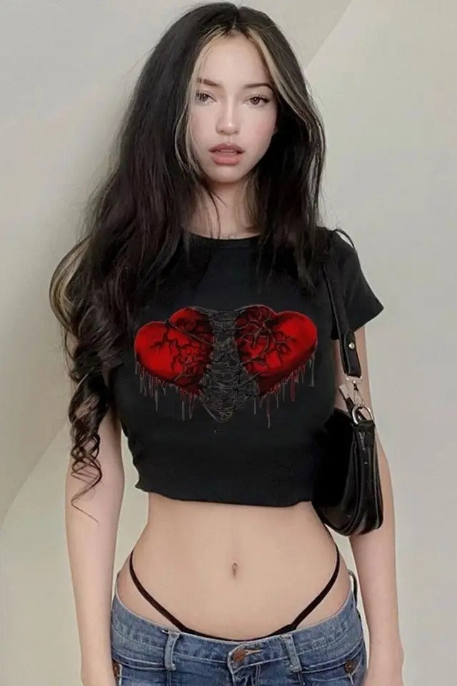Dark Heart Graphic Crop T-Shirt