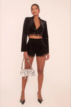 Lace Trim Crop Top High-Waisted Shorts Two Pieces Set