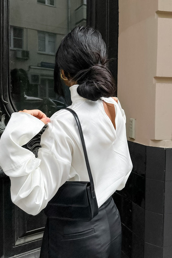 Minimalist Satin Turtleneck Blouse