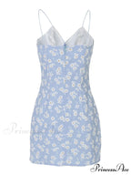Daisy Pattern Split Trendy Slip Mini Dress