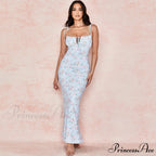 Daisy Printed Cowl Neck Side Slit Sophisticated Ruched Slip Midi Dress - Yellow