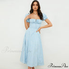 Daisy Printed Puff Sleeve High Slit Sophisticated Smock Maxi Sundress - Sage Green