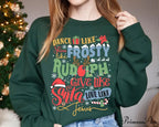 Dance Frosty Shine Rudolph Give Santa Love Jesus Slogan Retro Christmas Hoodie