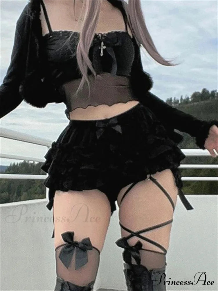 Dark Black Tiered Bloomer Short