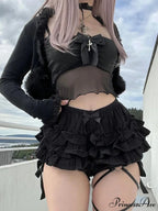 Dark Black Tiered Bloomer Short